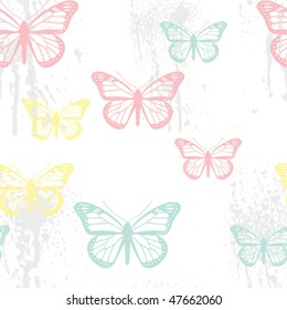 Vector seamless grunge pastel butterfly pattern