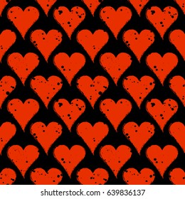 Vector seamless grunge pattern. Grungy graphic illustration of sign of playing card with ink blot, brush strokes. Endless background. Series of gaming and gambling seamless vector patterns.