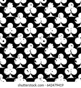 Vector seamless grunge pattern. Grungy graphic illustration of sign of playing card with ink blot, brush strokes. Endless background. Series of gaming and gambling seamless vector patterns.