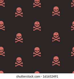 vector seamless grunge pattern with skulls and bones on dark background