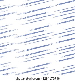 Vector seamless grunge pattern with slanting blue brush strokes isolated on the white background.
