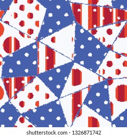 Vector seamless grunge  polka dots patchwork mosaic on retro style stripes backgroun pattern.  illustration - 