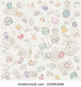 Vector seamless grunge social network pattern