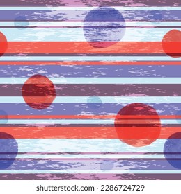Vector seamless grunge striped pattern with colorful watercolor translucent balls