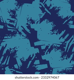 Vector seamless grunge texture pattern with brush track silhouette. Rough background. Monochrome blue Grungy textured repeat print for sport textile, clothes, wrapping paper.