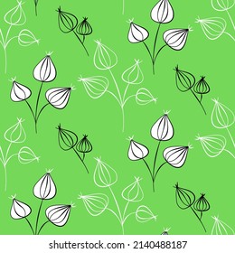 Vector seamless half-drop pattern, with bud and flowers
