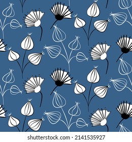Vector seamless half-drop pattern, with bud and flowers