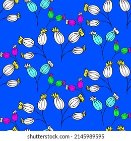 Vector seamless half-drop pattern, with bud
