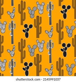Vector seamless half-drop pattern, with cactus
