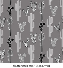 Vector seamless half-drop pattern, with cactus