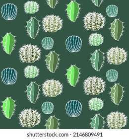 Vector seamless half-drop pattern, with cactus