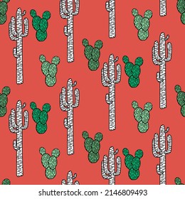 Vector seamless half-drop pattern, with cactus