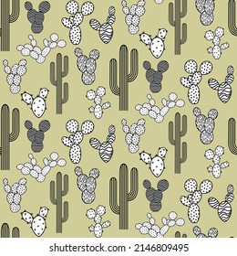 Vector seamless half-drop pattern, with cactus