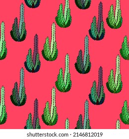 Vector seamless half-drop pattern, with cactus