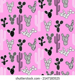 Vector seamless half-drop pattern, with cactus