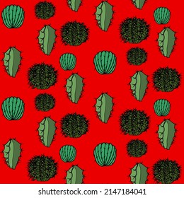 Vector seamless half-drop pattern, with cactus