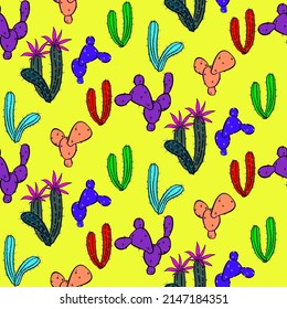 Vector seamless half-drop pattern, with cactus