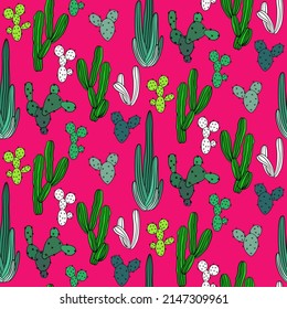 Vector seamless half-drop pattern, with cactus
