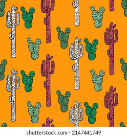 Vector seamless half-drop pattern, with cactus