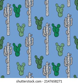 Vector seamless half-drop pattern, with cactus