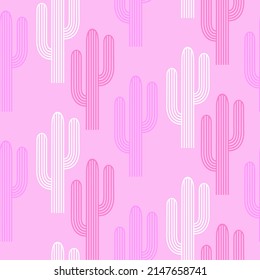 Vector seamless half-drop pattern, with cactus