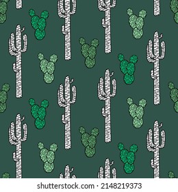 Vector seamless half-drop pattern, with cactus