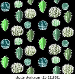 Vector seamless half-drop pattern, with cactus