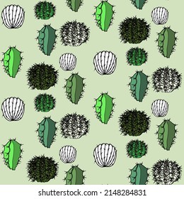 Vector seamless half-drop pattern, with cactus