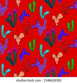 Vector seamless half-drop pattern, with cactus