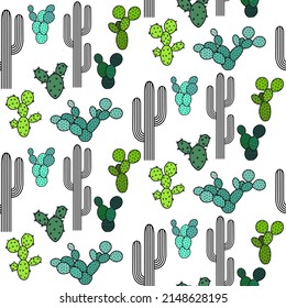 Vector seamless half-drop pattern, with cactus