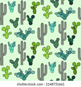 Vector seamless half-drop pattern, with cactus