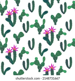 Vector seamless half-drop pattern, with cactus