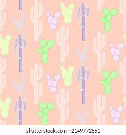 Vector seamless half-drop pattern, with cactus