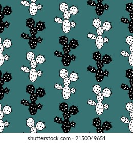 Vector seamless half-drop pattern, with cactus