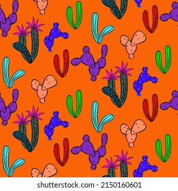 Vector seamless half-drop pattern, with cactus