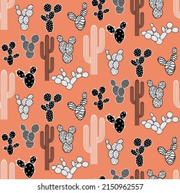 Vector seamless half-drop pattern, with cactus