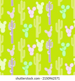 Vector seamless half-drop pattern, with cactus