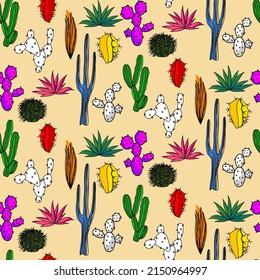 Vector seamless half-drop pattern, with cactus
