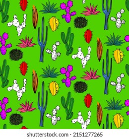 Vector seamless half-drop pattern, with cactus