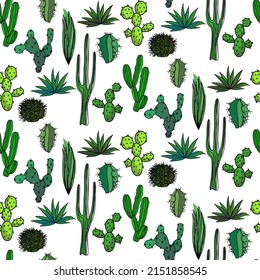 Vector seamless half-drop pattern, with cactus