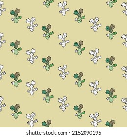 Vector seamless half-drop pattern, with cactus