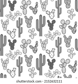 Vector seamless half-drop pattern, with cactus