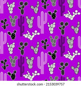 Vector seamless half-drop pattern, with cactus