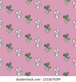 Vector seamless half-drop pattern, with cactus