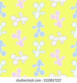 Vector seamless half-drop pattern, with cactus