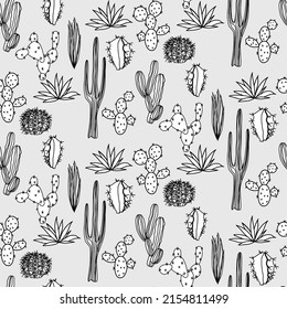 Vector seamless half-drop pattern, with cactus