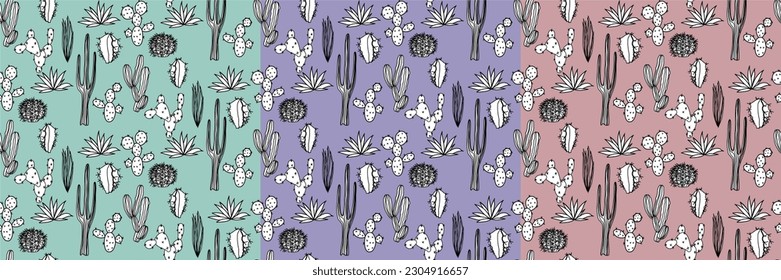 Vector seamless half-drop pattern, with cactus