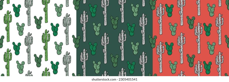 Vector seamless half-drop pattern, with cactus