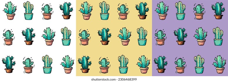 Vector seamless half-drop pattern, with cactus