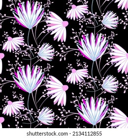 Vector seamless half-drop pattern, with flowers